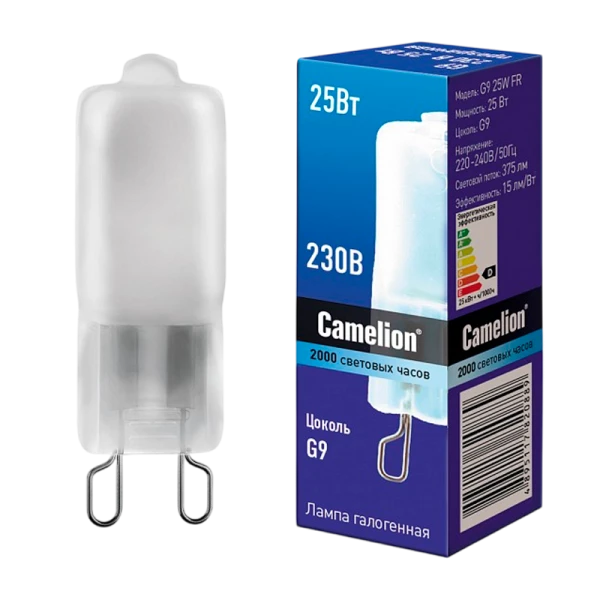 Лампа галогенная Camelion G9 25W 2800К 220-240V капсула матовая (1/5/100)