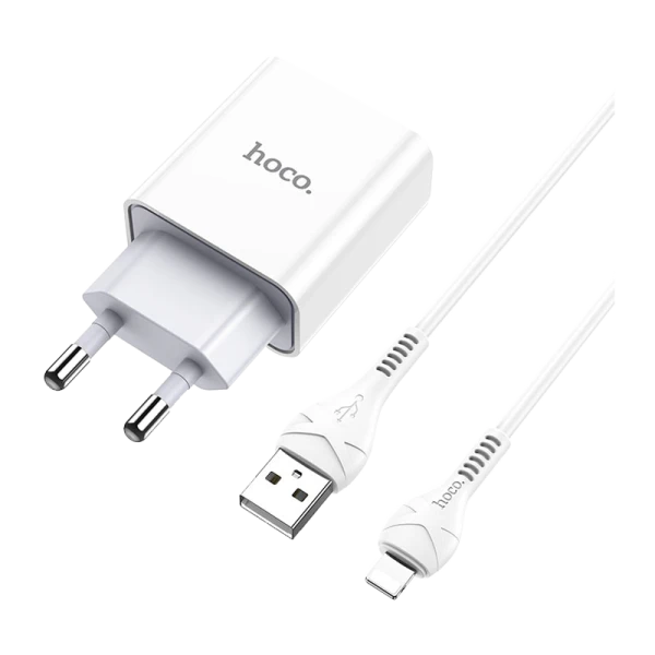 Сетевое З/У HOCO C81A 1USB 2.1A с кабелем Lightning белый (1/23/138)
