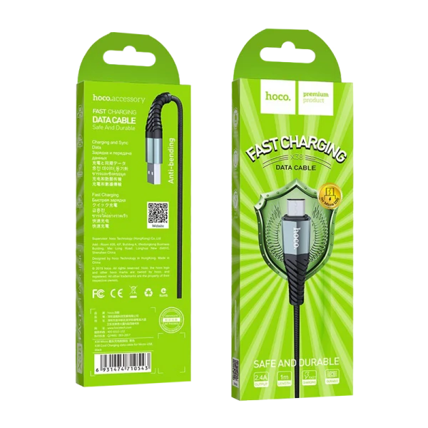 Кабель HOCO X38 USB (m)-microUSB (m) 1.0м 2.4A нейлон черный (1/30/300)