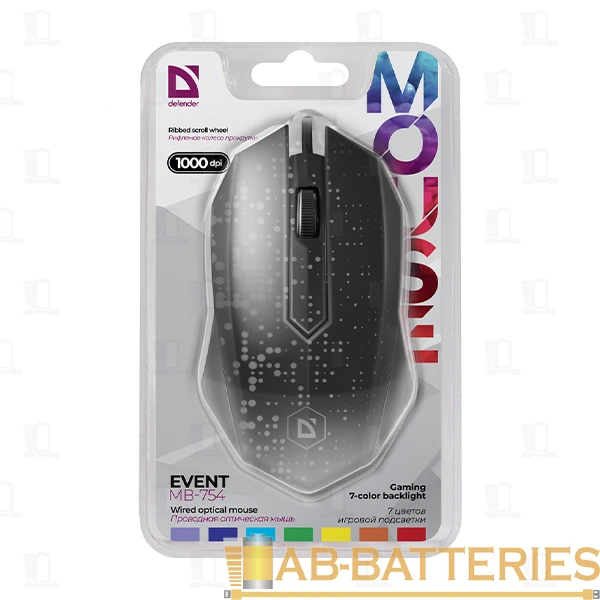 Мышь проводная Defender MB-754 Event классическая USB черный (1/40)