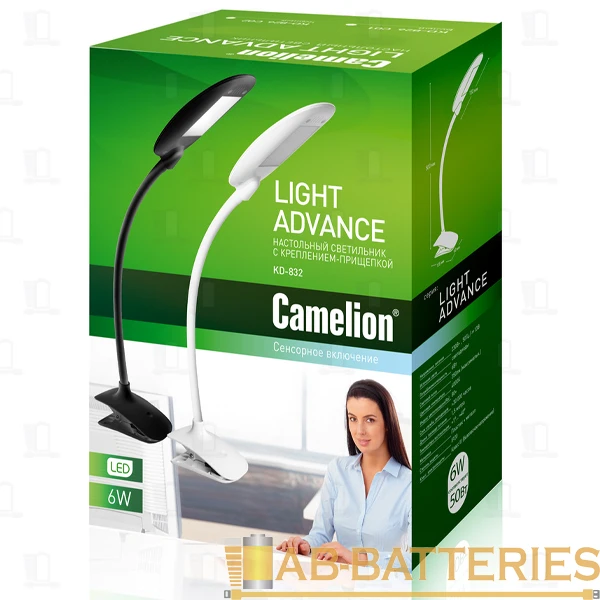 Светильник настольный Camelion KD-832 13W 230V IP20 прищепка сенс. белый (1/12)