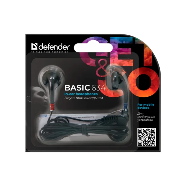 Наушники вставные Defender 634 #1 Basic черный (1/200)