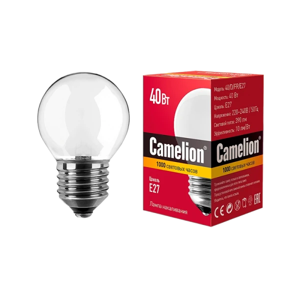Лампа накаливания Camelion E27 40W 220V шар матовая (1/100)