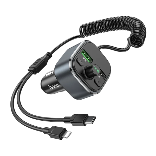 FM-трансмиттер HOCO E74 2USB microSD bluetooth 5.0 QC3.0 серый (1/120)