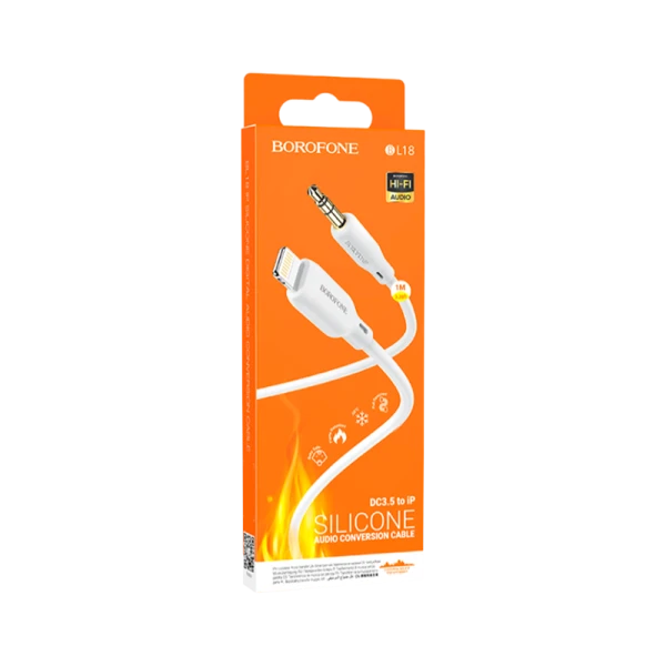 Кабель AUX Borofone BL18 Jack 3.5mm (m)-Lightning (m) 1.0м силикон белый (1/63/252)