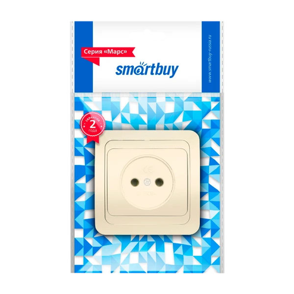 Розетка Smartbuy 1-местная без заземления 10А бежевая, керамика "Марс"