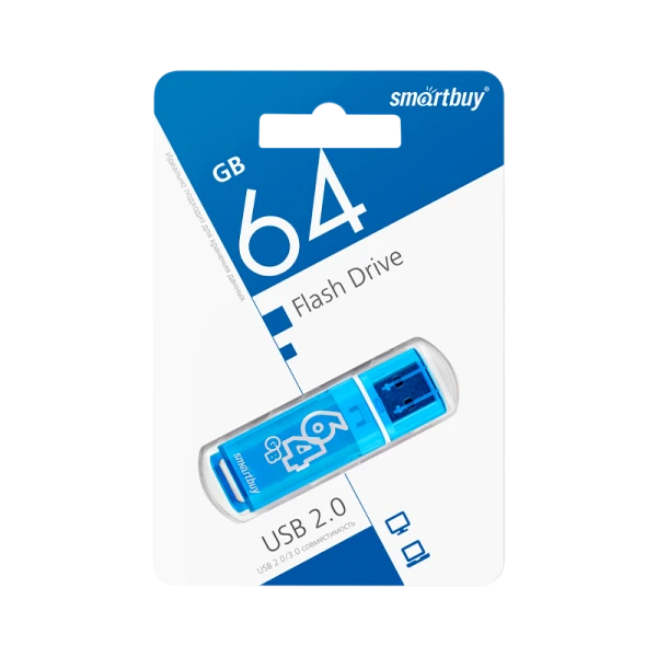 Флеш-накопитель Smartbuy Glossy 64GB USB2.0 пластик синий