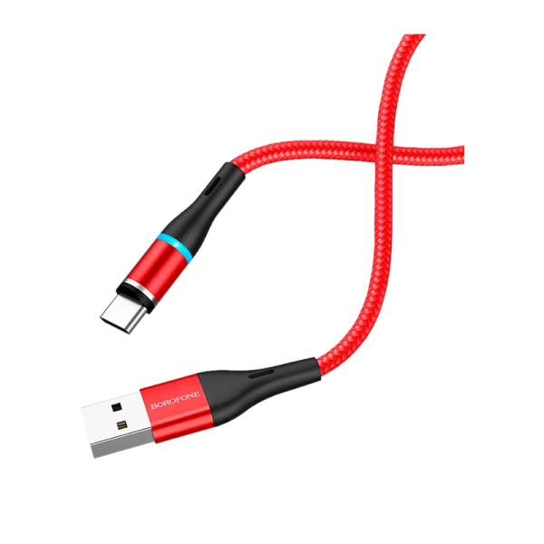 Кабель Borofone BU16 USB (m)-Type-C (m) 1.0м 3.0A ткань магнит красный (1/63/252)