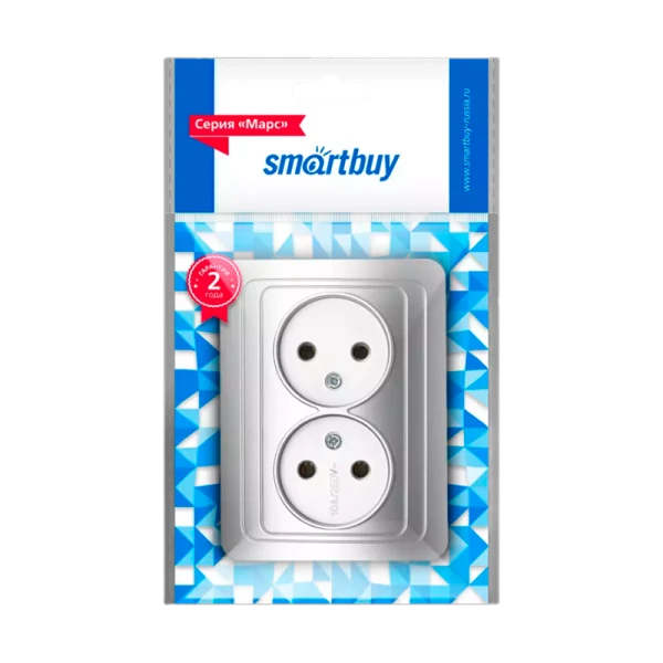 Розетка Smartbuy 2-местная без заземления 10А серебро "Марс"