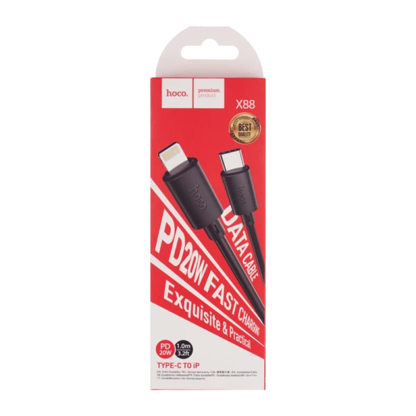 Кабель HOCO X88 Lightning (m)-Type-C (m) 1.0м 20W ПВХ черный (1/420)