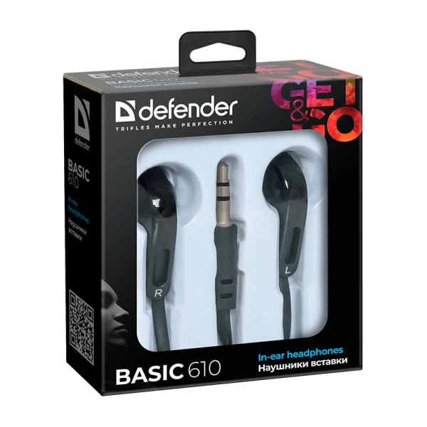 Наушники внутриканальные Defender 610 Basic черный (1/50)