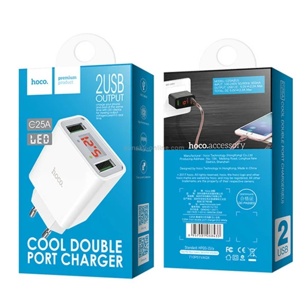 Сетевое З/У HOCO C25A 2USB 2.2A черный (1/24/144)