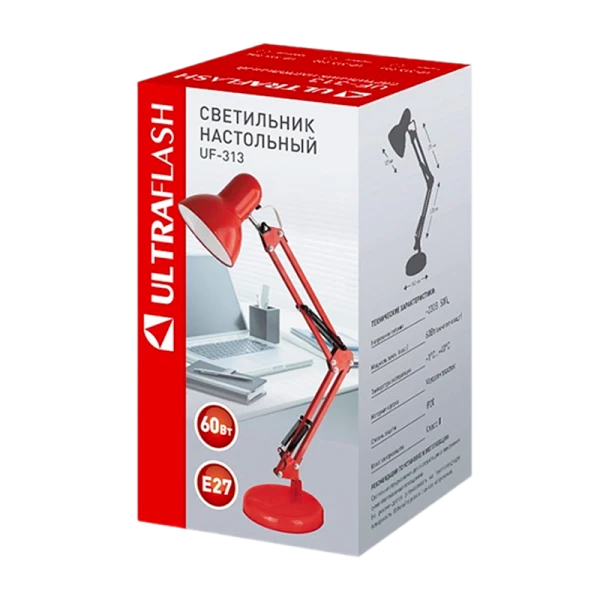Светильник настольный Ultraflash UF-313 60W 230V на основании красный (1/12)