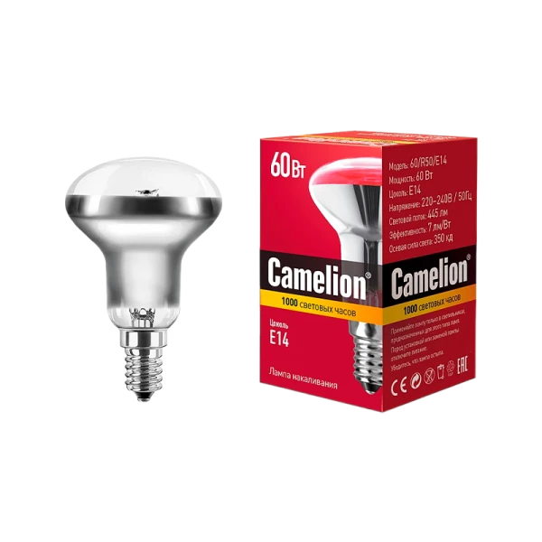 Лампа накаливания Camelion R50 E14 60W 220-240V рефлектор прозрачная (1/100)