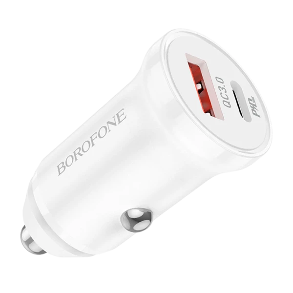 Автомобильное З/У Borofone BZ18A 1USB/Type-C 20W QC3.0 белый (1/48/192)