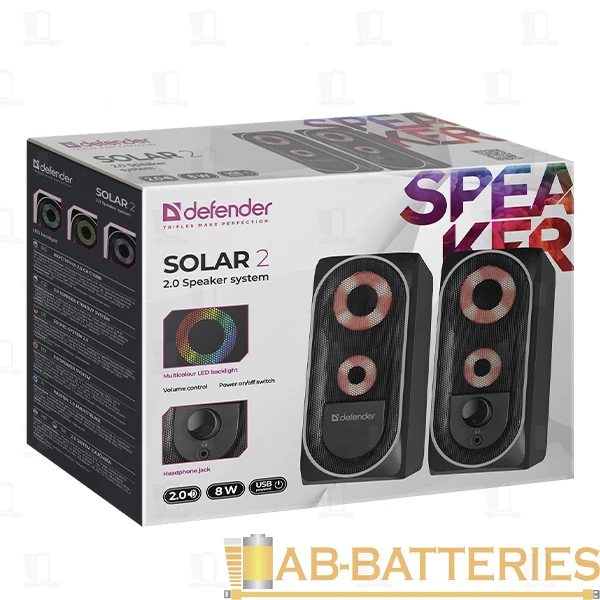 Колонки 2.0 Defender Solar 2 8W Jack 3.5mm черный (1/20)