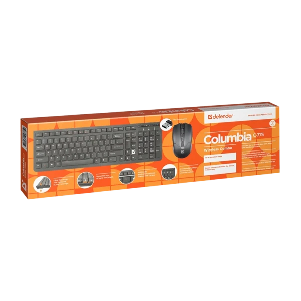 Набор клавиатура+мышь беспроводной Defender C-775 Columbia классическая мультимед. черный (1/20)