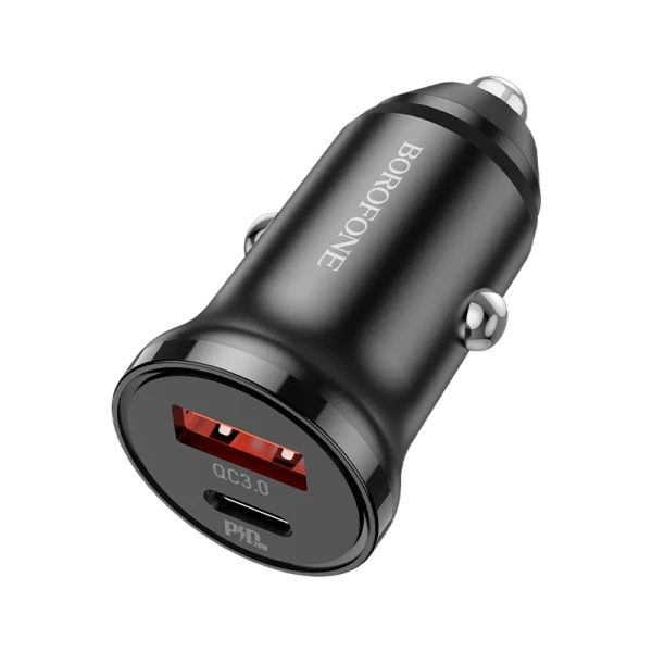 Автомобильное З/У Borofone BZ18A 1USB/Type-C 20W QC3.0 черный (1/48/192)