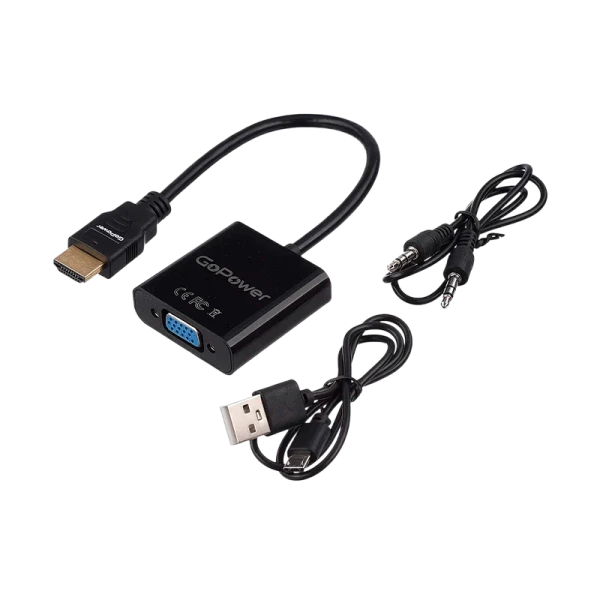 Переходник GoPower HDMI (m)-VGA (f) с питанием со звуком черный Premium Zip-Lock c подвесом (1/200)