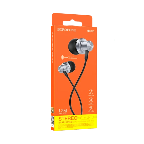 Наушники внутриканальные Borofone BM70 с микр. серебряный (1/76/304)