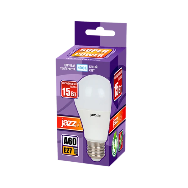 Лампа светодиодная JAZZway A60 E27 15W 4000К 230V груша матовая (1/10/100)