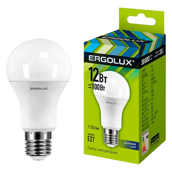 Лампа светодиодная Ergolux A60 E27 12W 6500К 172-265V груша ЛОН (1/10/100) 