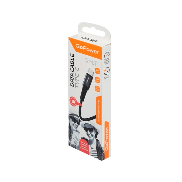 Кабель GoPower GP02T USB (m)-Type-C (m) 1.0м 2.4A нейлон черный (1/200/800)