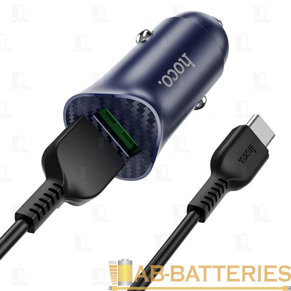 Автомобильное З/У HOCO Z39 2USB 2.4A QC3.0 с кабелем Type-C синий (1/14/140)