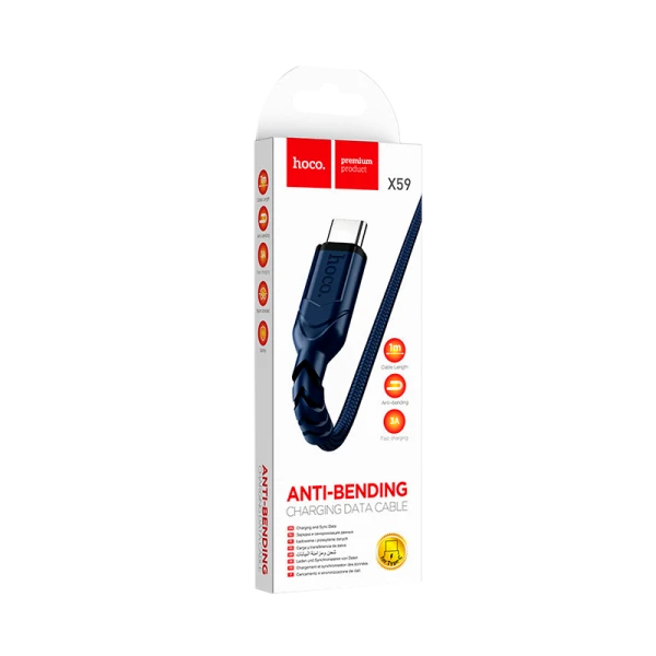 Кабель HOCO X59 USB (m)-Type-C (m) 1.0м 3.0A нейлон синий (1/33/330)