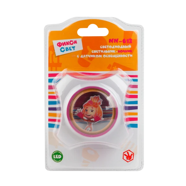 Ночник ЭРА NN-612 ФИКСИКИ 4LED 0.5W 220V в розетку с фотосенсором бордовый (1/12)