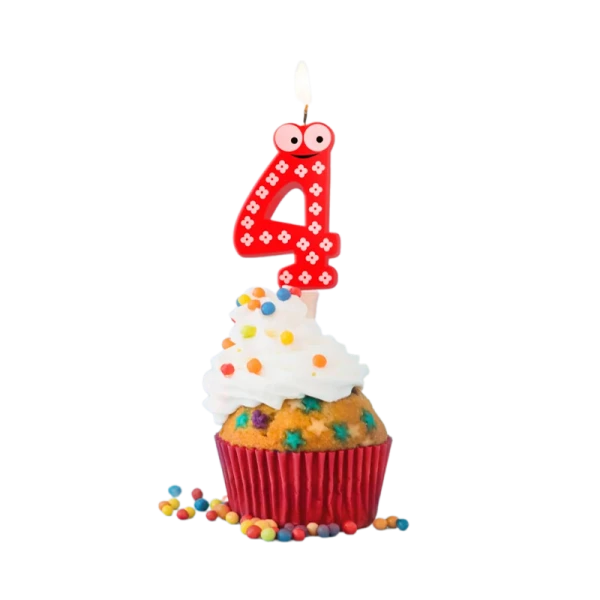 Свеча детская для торта, цифра 4, 1 шт. в упаковке, PATERRA (1/24)