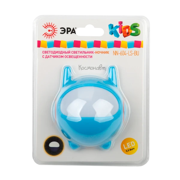 Ночник ЭРА NN-604 3LED 0.5W 220V в розетку с фотосенсором синий (1/42)