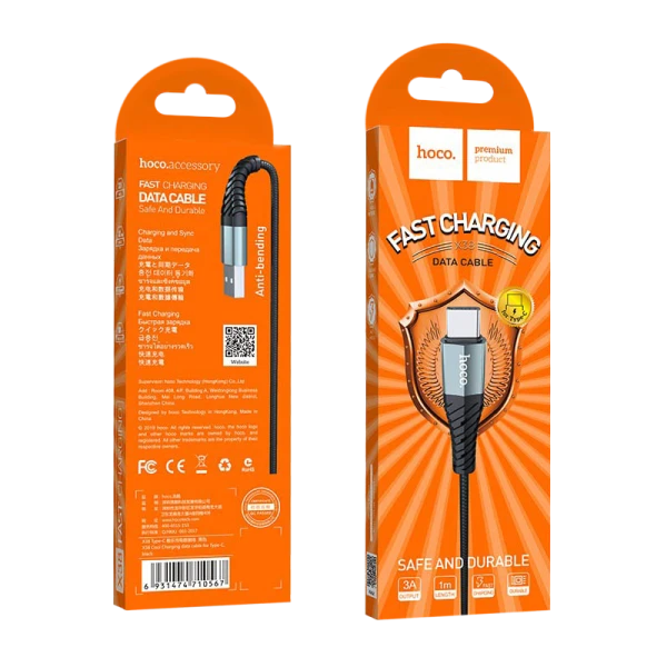 Кабель HOCO X38 USB (m)-Type-C (m) 1.0м 2.4A нейлон черный (1/30/300)