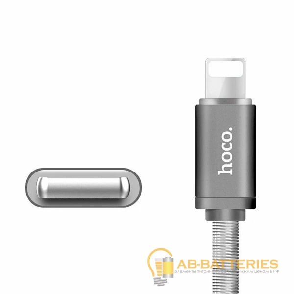 Кабель HOCO U5 USB (m)-Lightning (m) 1.2м 2.4A металл серый (1/30/300)
