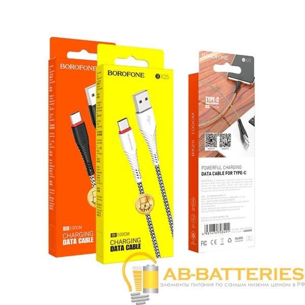Кабель Borofone BX25 USB (m)-Type-C (m) 1.0м 2.4A нейлон черный (1/360)
