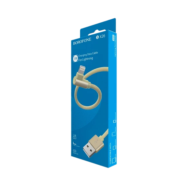 Кабель Borofone BX26 USB (m)-Lightning (m) 1.0м 2.4A нейлон золотой (1/360)