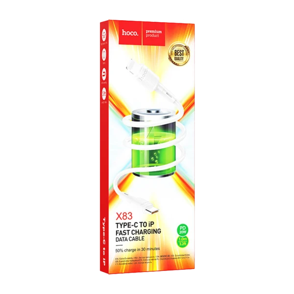 Кабель HOCO X83 Lightning (m)-Type-C (m) 1.0м 3.0A 20W ПВХ белый (1/33/330)