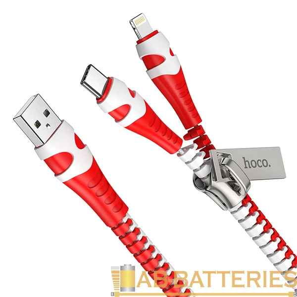 Кабель HOCO U97 USB (m)-Lightning/Type-C (m) 1.0м 2.4A пластик красный белый (1/22/220)