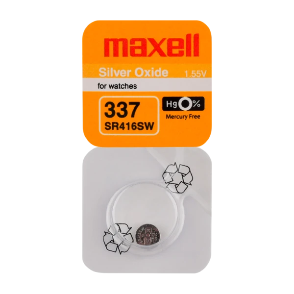 Батарейка Maxell 337 (SR416SW) BL1 Silver Oxide 1.55V 0%Hg (1/10/100)