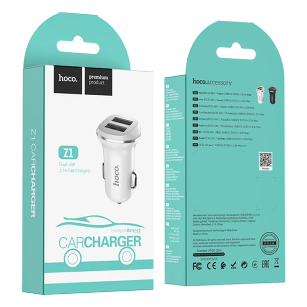Автомобильное З/У HOCO Z1 2USB 2.1A белый (1/32/128)