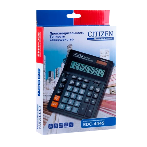 Калькулятор полноразмерный Citizen SDC-444S 12-разрядный для бухгалтеров черный