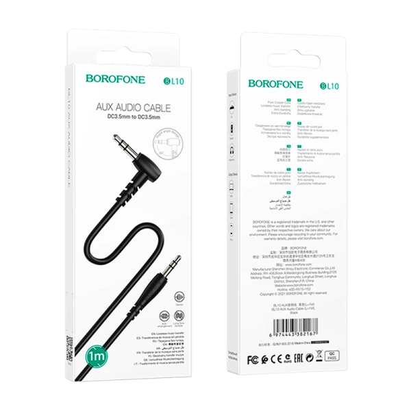 Кабель AUX Borofone BL10 Jack 3.5mm (m)-Jack 3.5mm (m) 1.0м ПВХ черный (1/63/252)