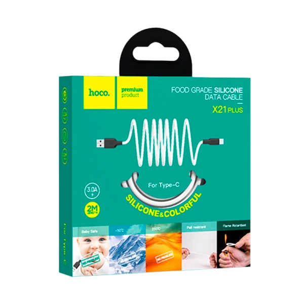 Кабель HOCO X21 Plus USB (m)-Type-C (m) 2.0м 3.0A силикон черный белый (1/28/168)