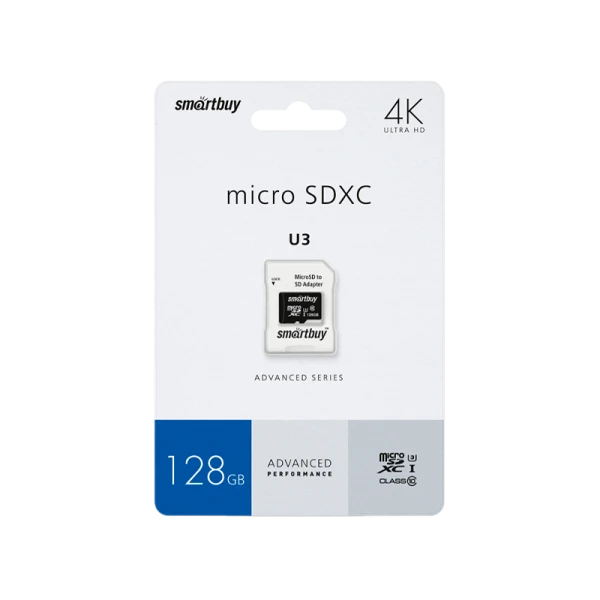 Карта памяти microSD Smartbuy Advanced Series 128GB Class10 UHS-I (U3) 90 МБ/сек V30 A1 с адаптером