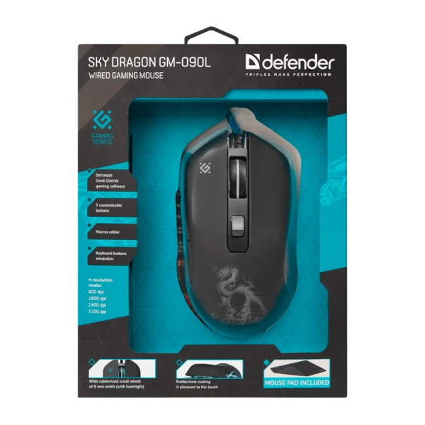Мышь проводная Defender GM-090L Sky Dragon игровая USB черный (1/40)
