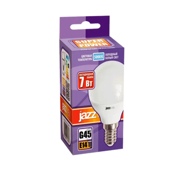 Лампа светодиодная JAZZway G45 E14 7W 5000К 230V шар матовая (1/10/100)