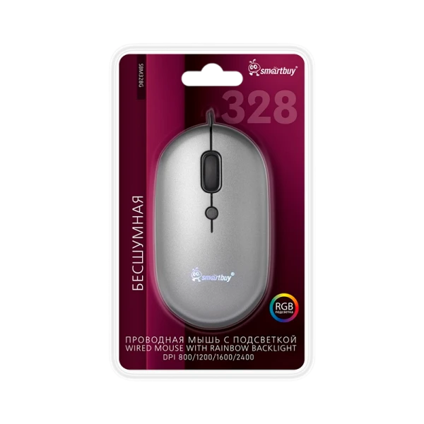 Мышь проводная Smartbuy 328 бесшумная серый (1/40)