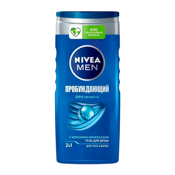 Гель для душа мужской Nivea Пробуждающий 2 в 1 250мл (1/12)
