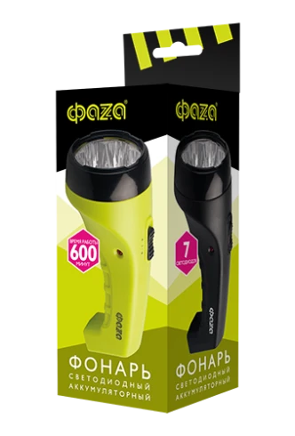 Фонарь туристический Фаzа AccuF2-L07 7LED от аккумулятора прямая подзарядка черный (1/20)