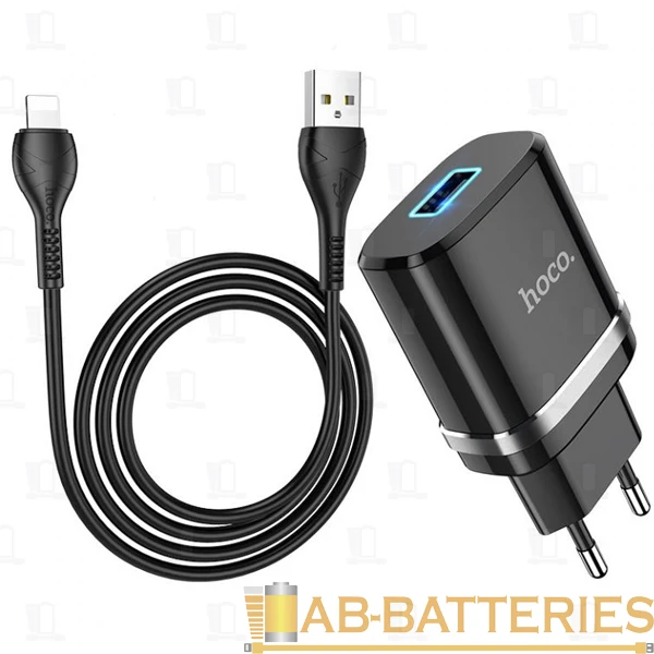 Сетевое З/У HOCO N1 1USB 2.4A с кабелем Lightning черный (1/12/120)
